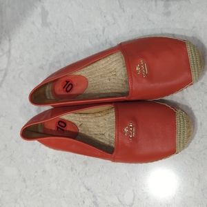 Coach Espadrilles Flats Rhodelle Soft Lambskin Coral w/Gold Logo